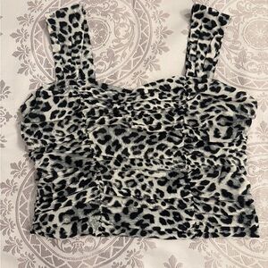 Express black and white leopard print corset top L